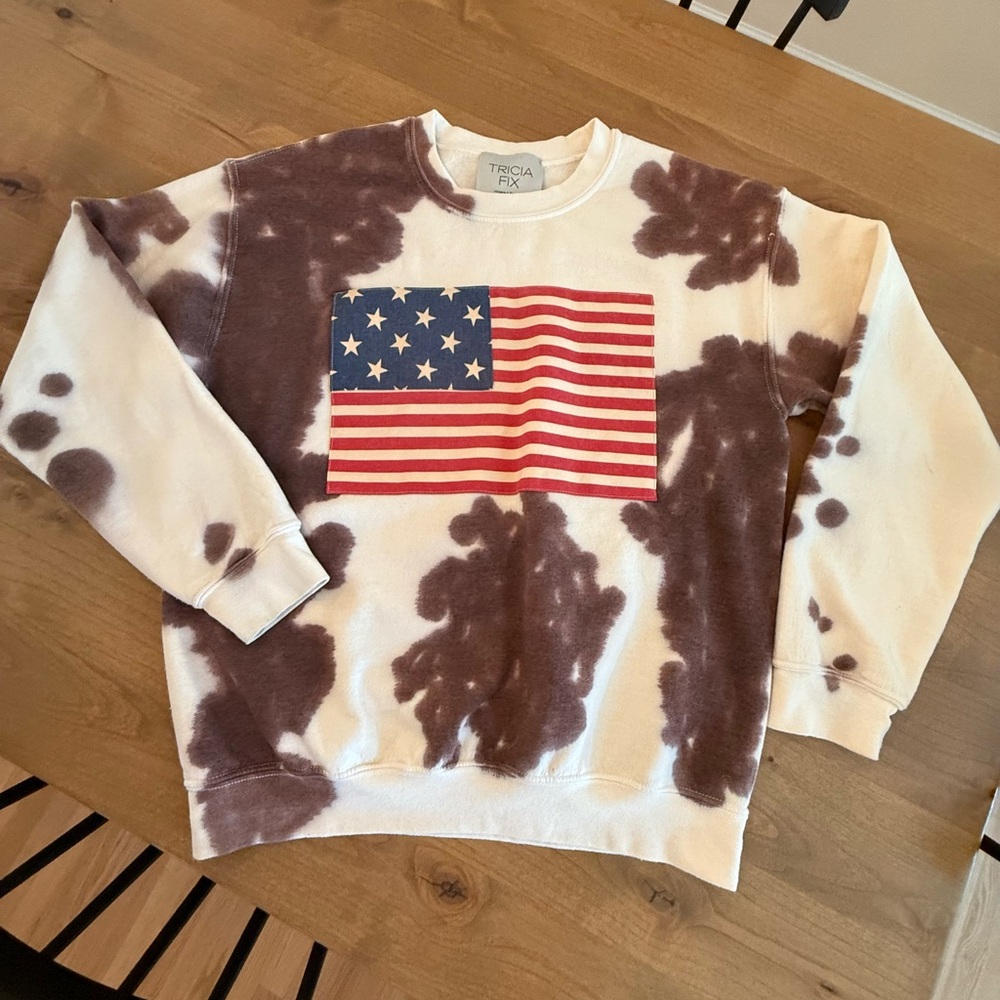 Tricia Fix Brown and White Tie-Dye Flag Sweater